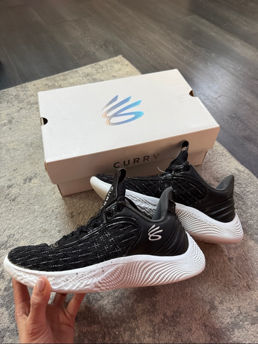 Under Armour Kids' Black and White Curry Flow Sneakers